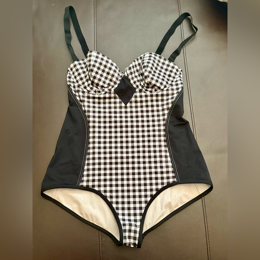 Burberry Black and White Checkered Swimwear